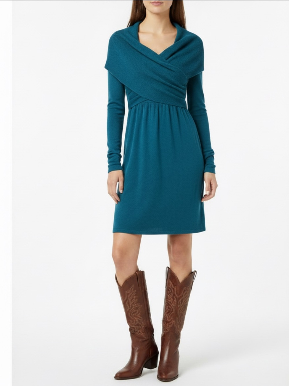 Telluride Clothing Co. | Blue long sleeve knit cowl neck dress size extr…